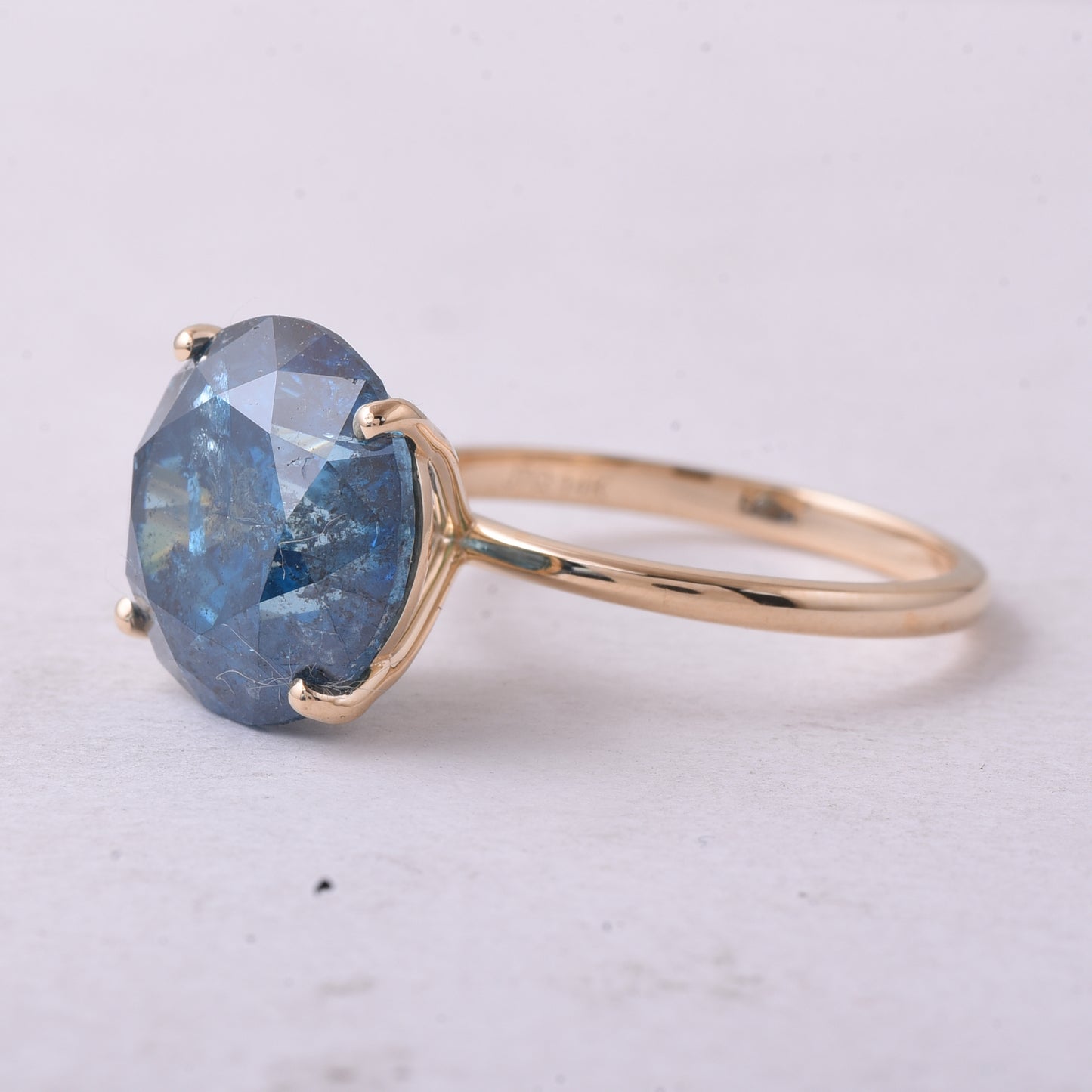 8.14 Ct Round Blue Diamond 14K Gold Ring