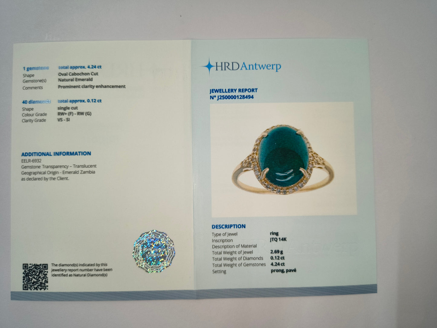 4.36 Ct Oval Natural Emerald 14K Gold Ring