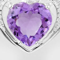 3.37 Ct Heart Amethyst, Cubic Zirconia 925 Sterling Silver Pendant