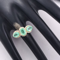 2.41 Ct Pear Mixed Cut, Oval Mixed Cut Natural Emerald 14K Gold Ring