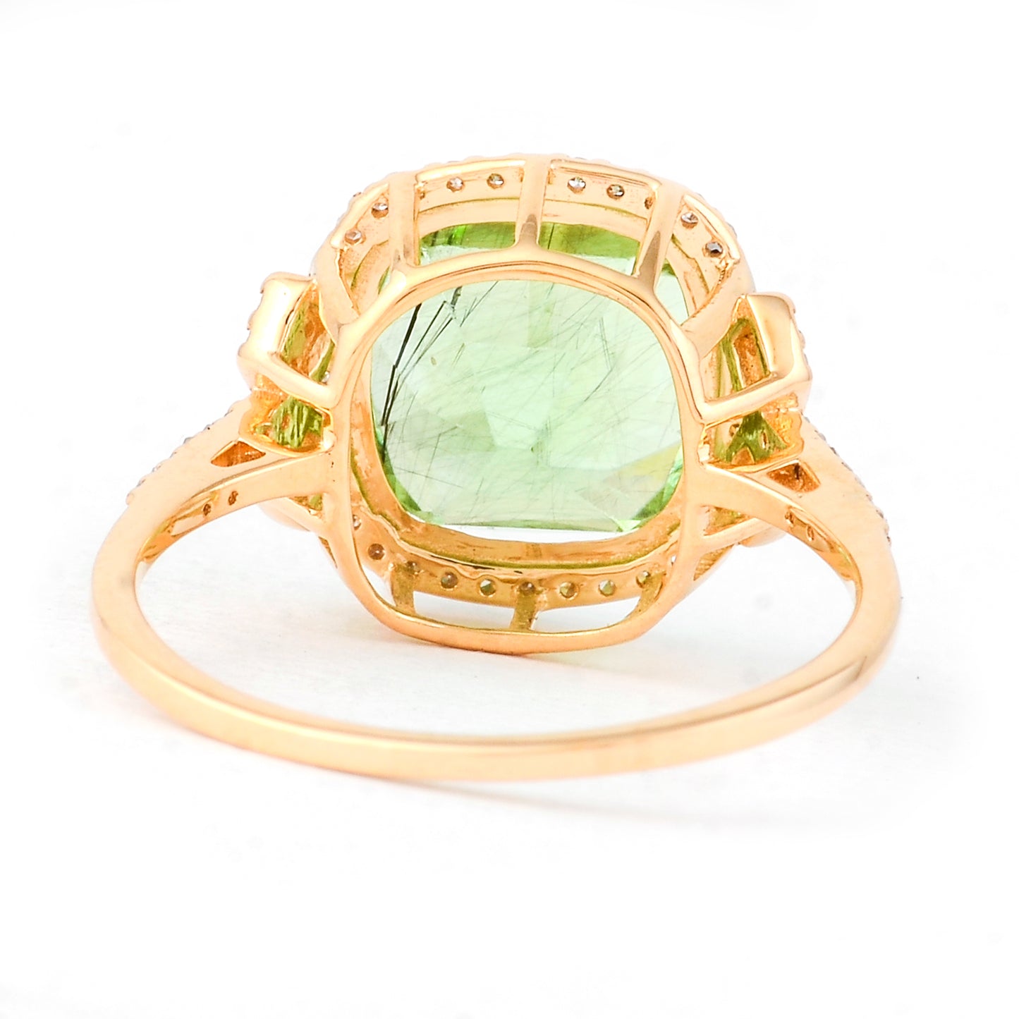 4.94 Ct Cushion Mixed Cut Natural Peridot 14K Gold Ring