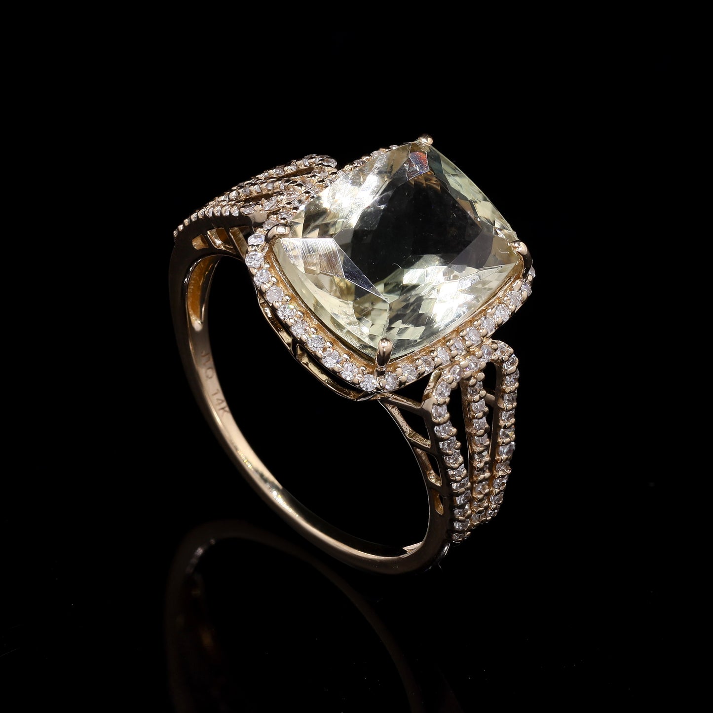 4.14 Ct Rectangular Cushion Mixed Cut Natural Plagioclase Feldspar Sunstone 14K Gold Ring