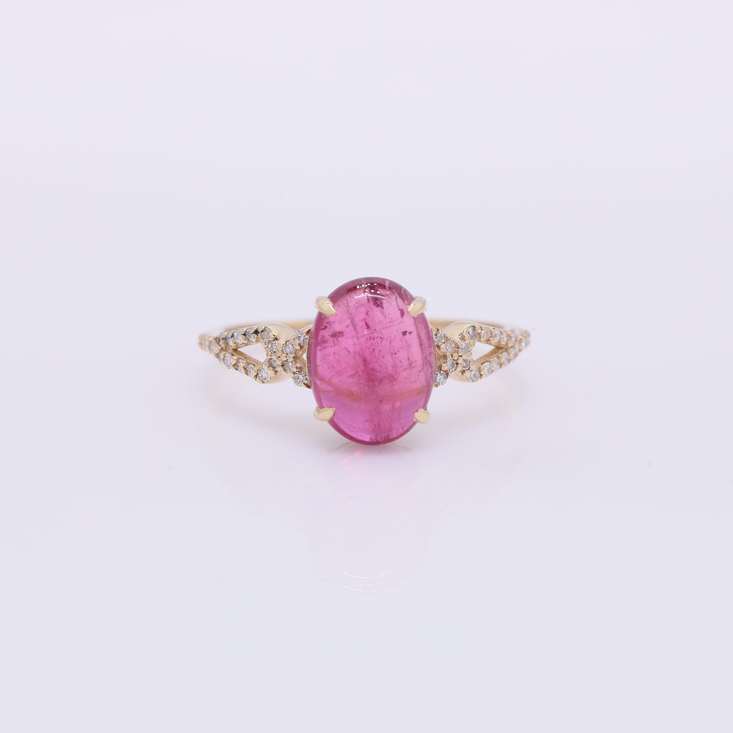3.15 Ct Oval Cabochon Cut Natural Pink Tourmaline 14K Gold Ring