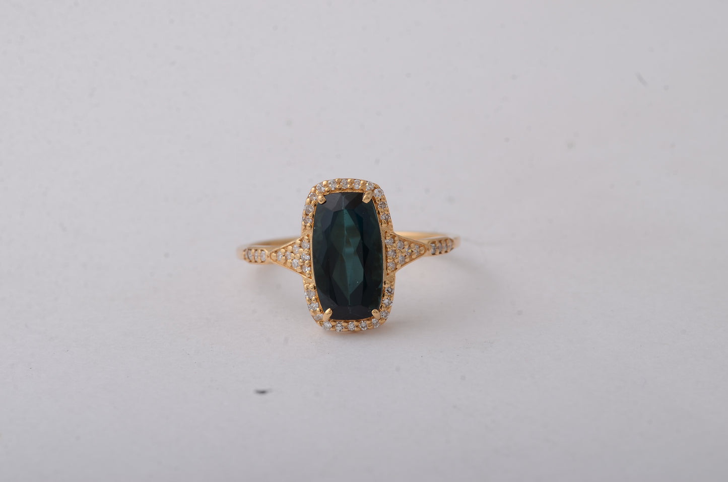 2.07 Ct Rectangular Cushion Mixed Cut Natural Tourmaline 14K Gold Ring