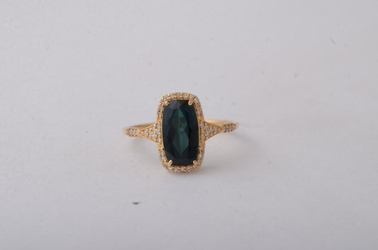 2.07 Ct Rectangular Cushion Mixed Cut Natural Tourmaline 14K Gold Ring