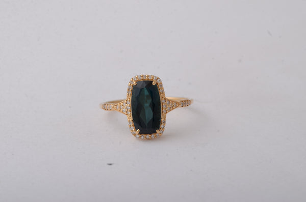 2.07 Ct Rectangular Cushion Mixed Cut Natural Tourmaline 14K Gold Ring