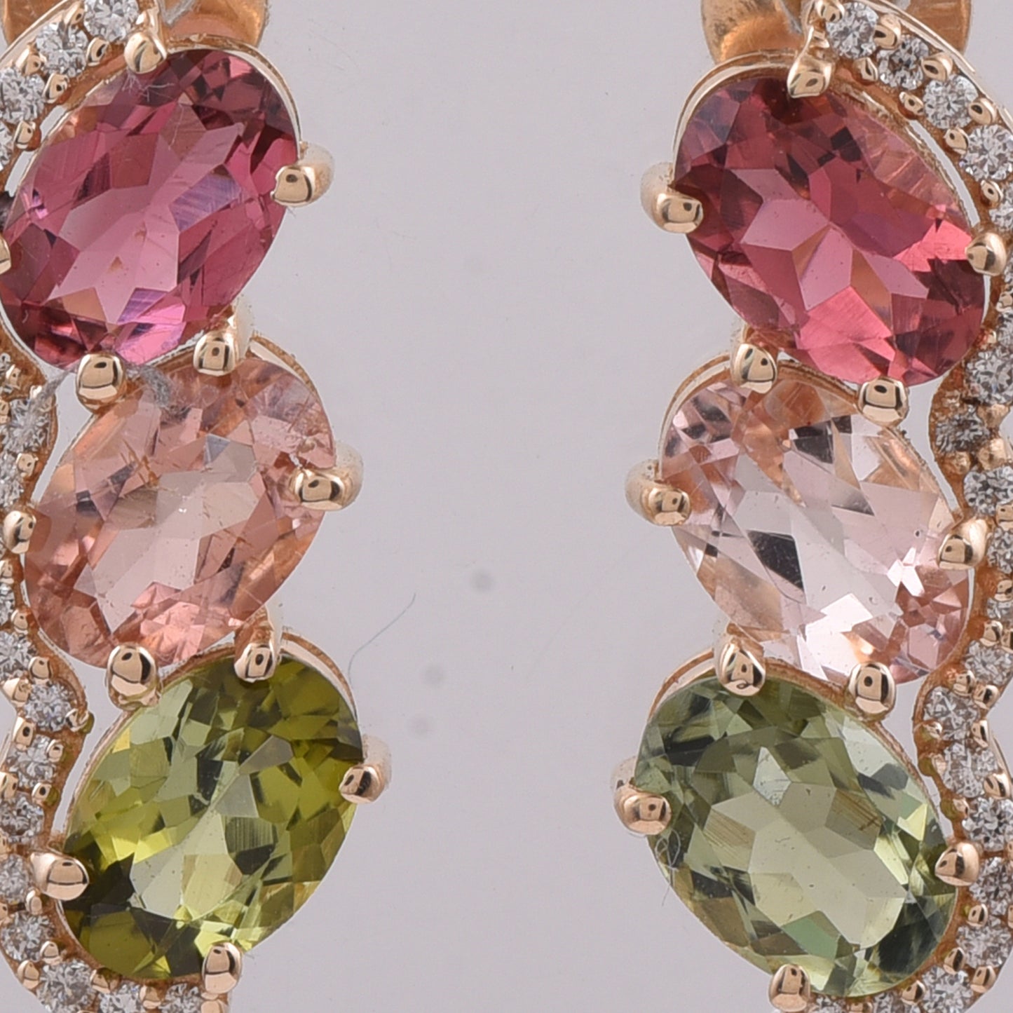 2.54 Ct Oval Natural Multi-Coloured Tourmaline 14K Gold Earrings