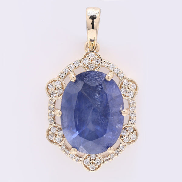 7.41 Ct Oval Mixed Cut Natural Sapphire 14K Gold Pendant
