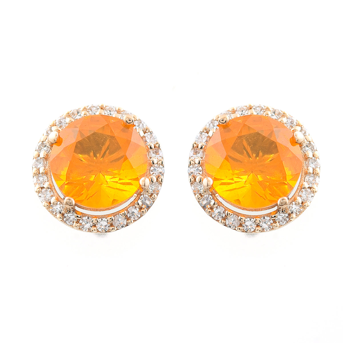 1.34 Ct Round Cabochon Cut Natural Fire Opal 14K Gold Earrings