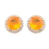 1.34 Ct Round Cabochon Cut Natural Fire Opal 14K Gold Earrings