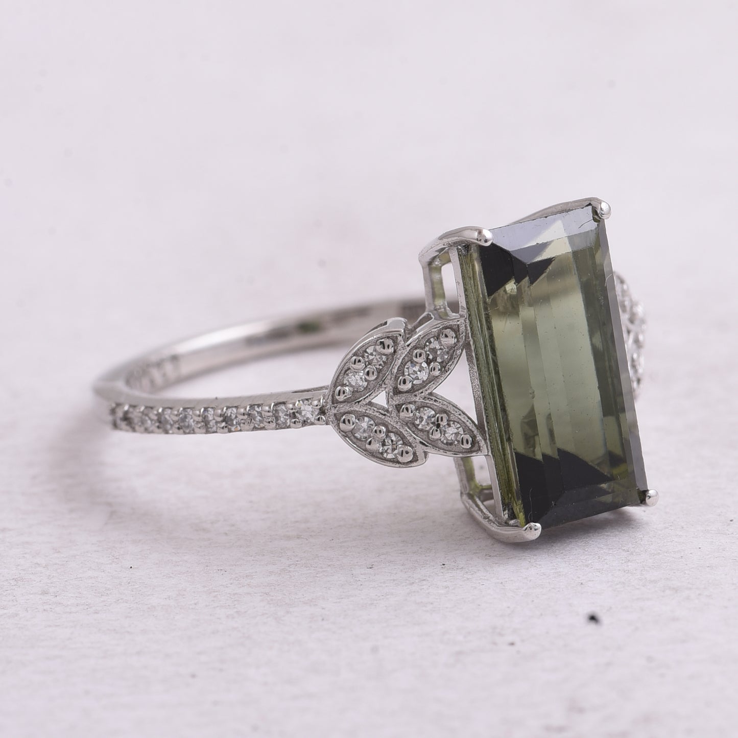 2.72 Ct Rectangle Step Cut Natural Green Tourmaline 950 Platinum Ring
