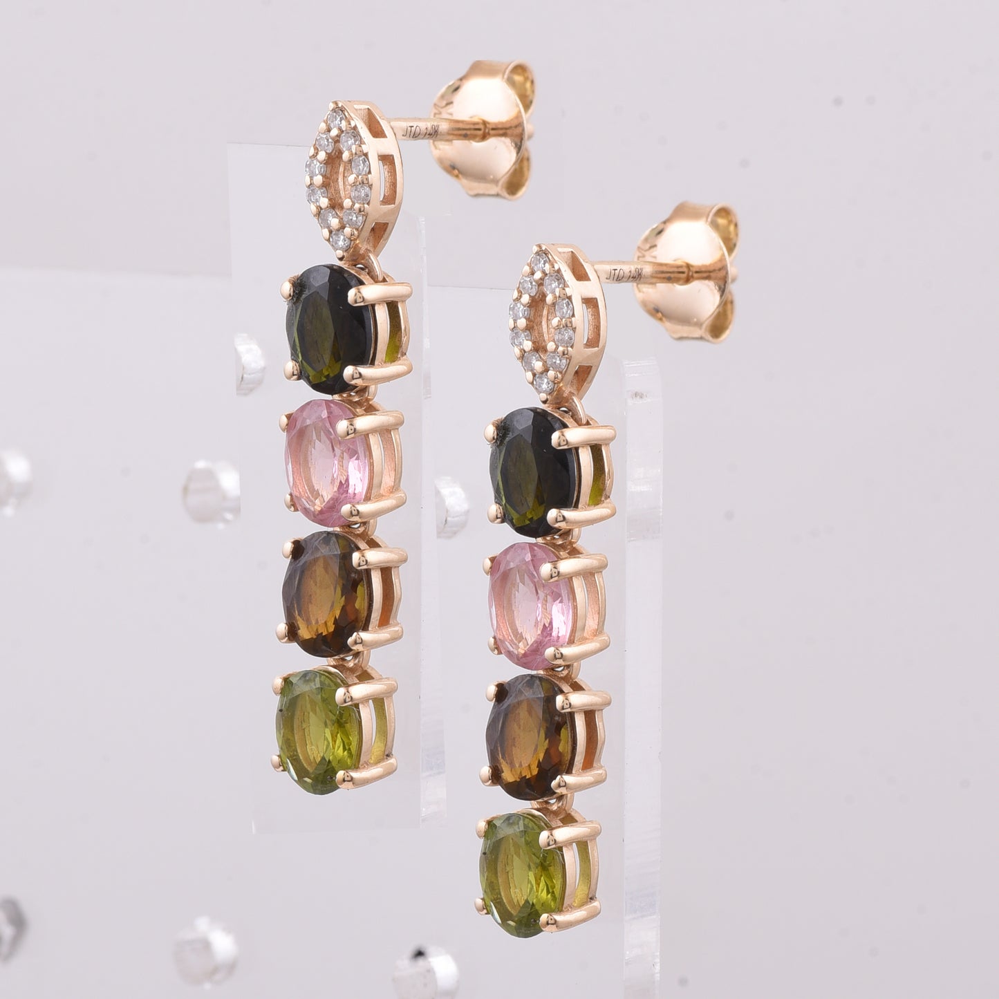 2.45 Ct Oval Natural Multi-Coloured Tourmaline 14K Gold Earrings