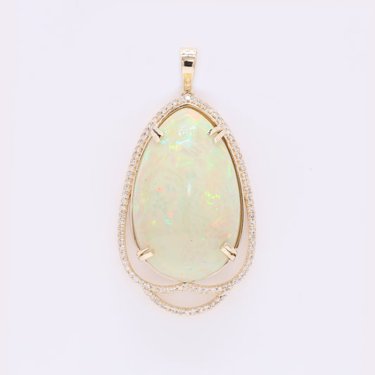 22.46 Ct Pear Cabochon Natural Opal 14K Gold Pendant