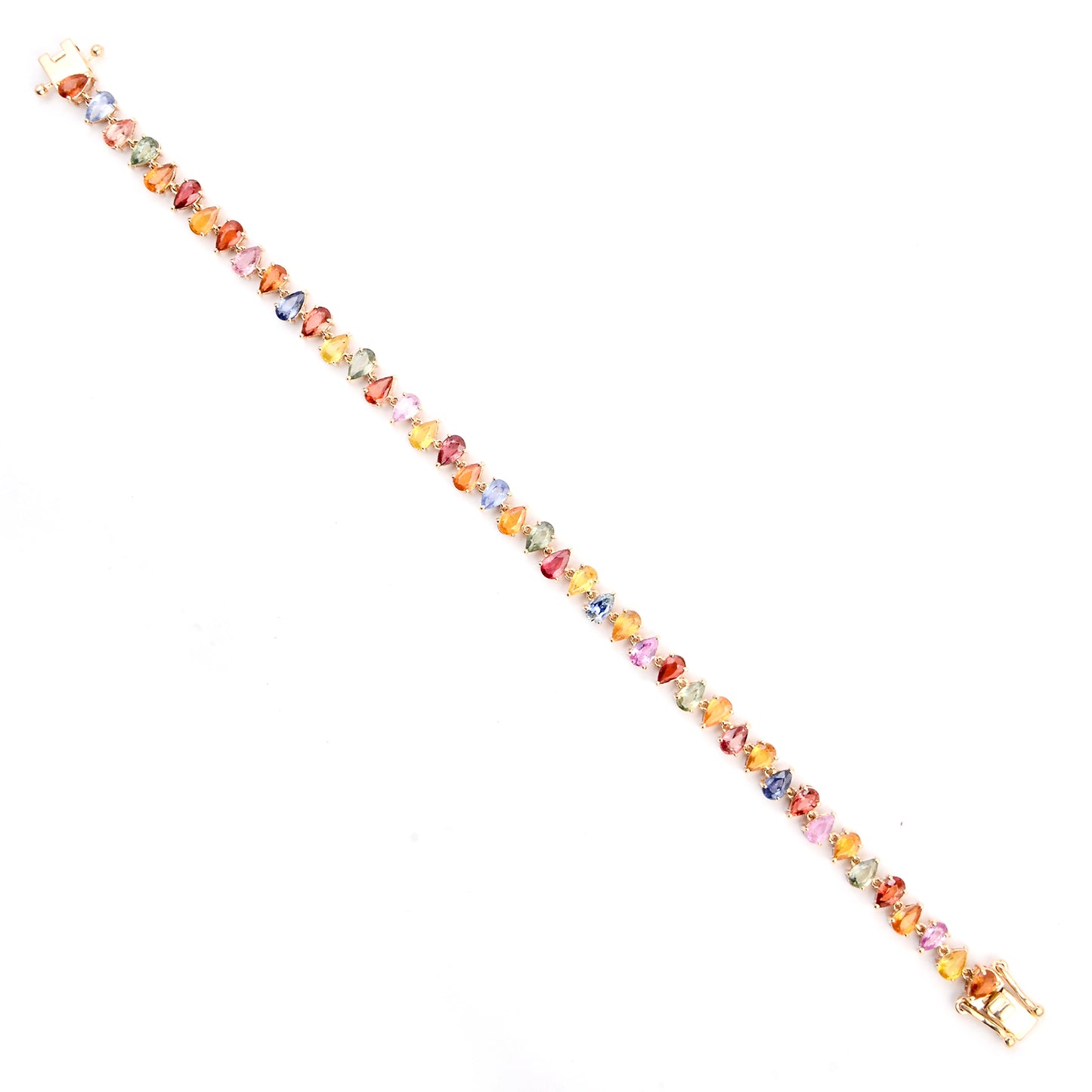 8.42 Ct Pear Multi Sapphire 14K Gold Braclet
