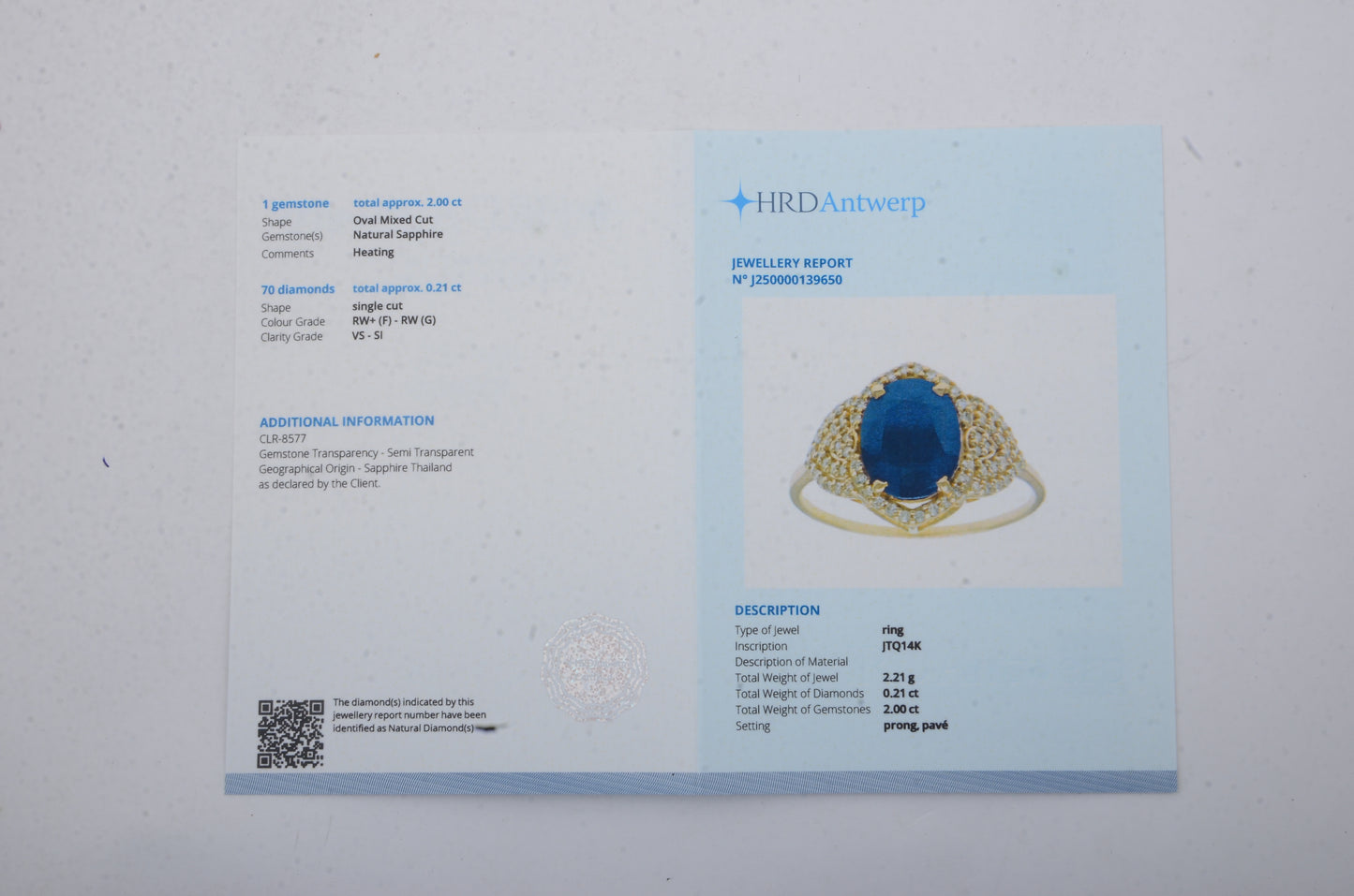 2.21 Ct Oval Mixed Cut Natural Sapphire 14K Gold Ring
