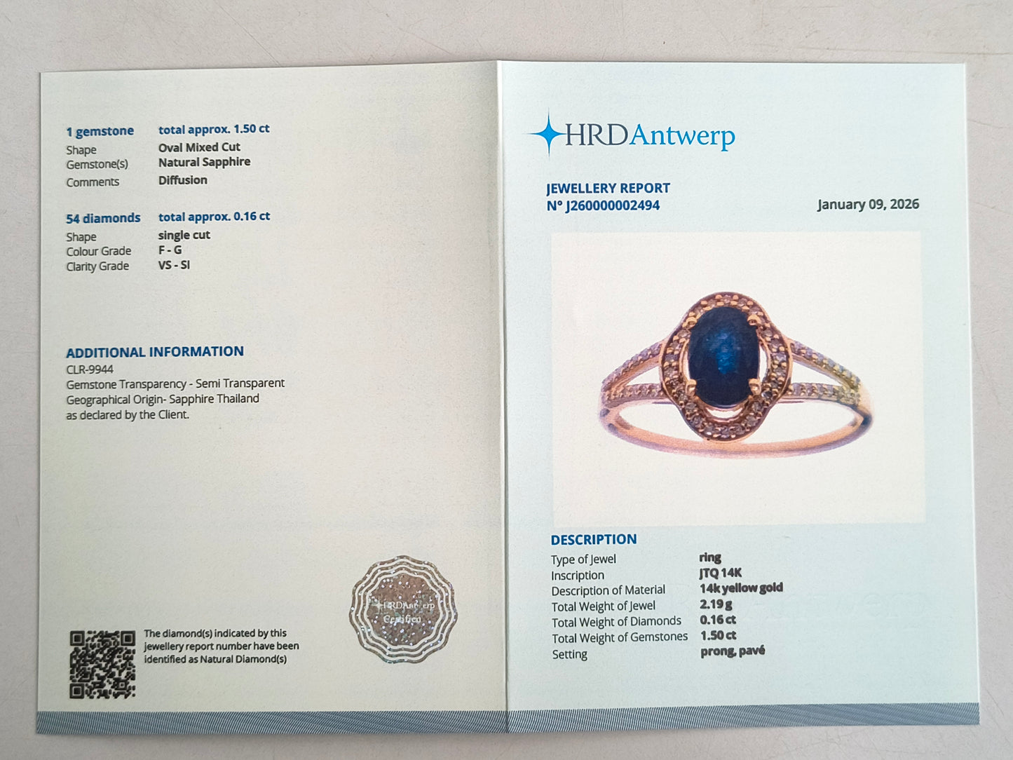 1.66 Ct Oval Mixed Cut Natural Sapphire 14K Gold Ring