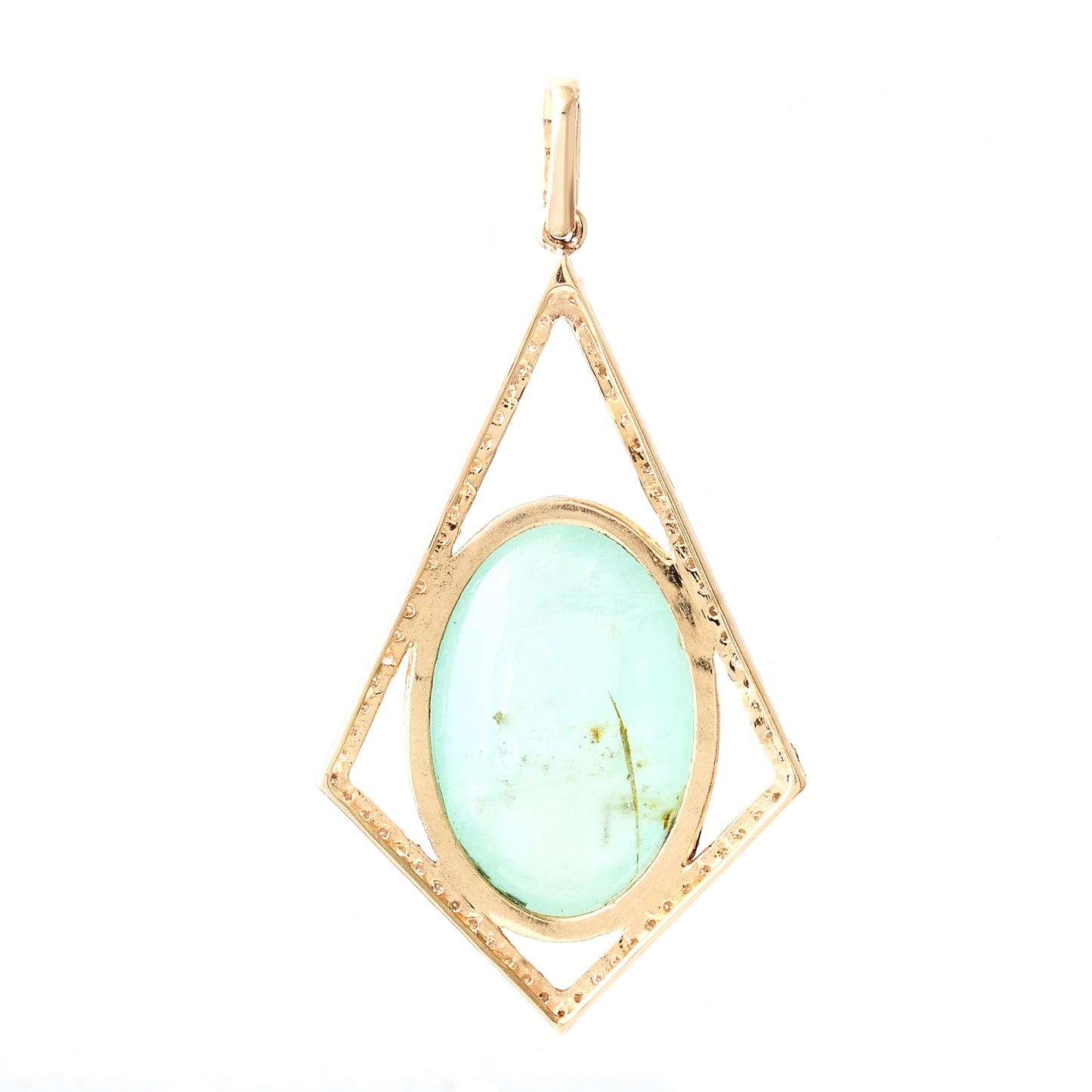 13.77 Ct Oval Cabochon Natural Beryl Emerald 14K Gold Pendant