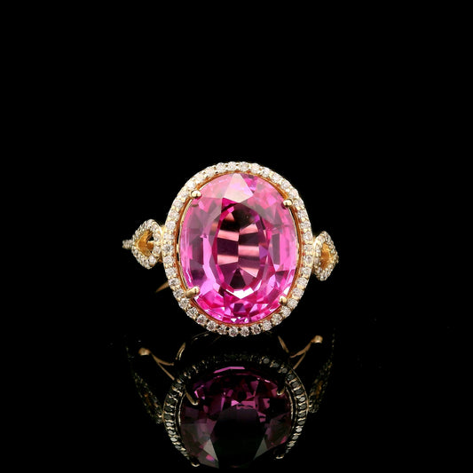 7.87 Ct Oval Mixed Cut Lab Grown Pink Sapphire 14K Gold Ring