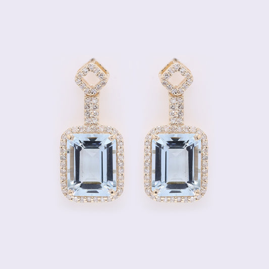 4.02 Ct Octagon Step Cut Natural Aquamarine 14K Gold Earrings