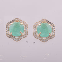 5.12 Ct Round Emerald 9K Gold Earrings