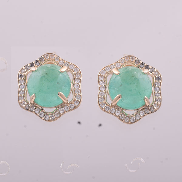 5.12 Ct Round Emerald 9K Gold Earrings