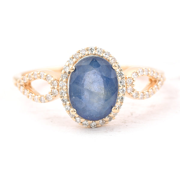 1.97 Ct Oval Mixed Cut Natural Sapphire 14K Gold Ring