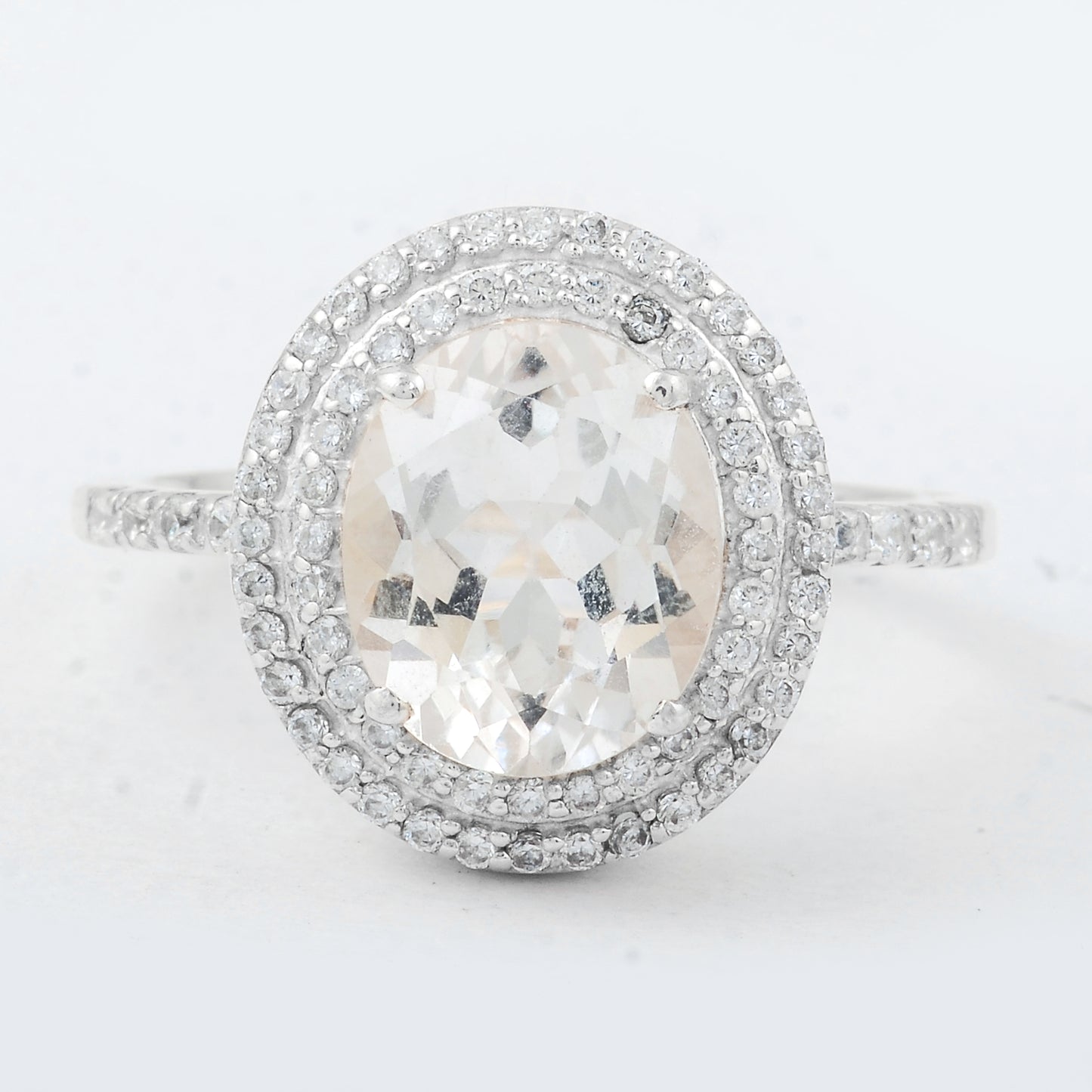 5.14 Ct Oval White Topaz, Cubic Zirconia 925 Sterling Silver Ring