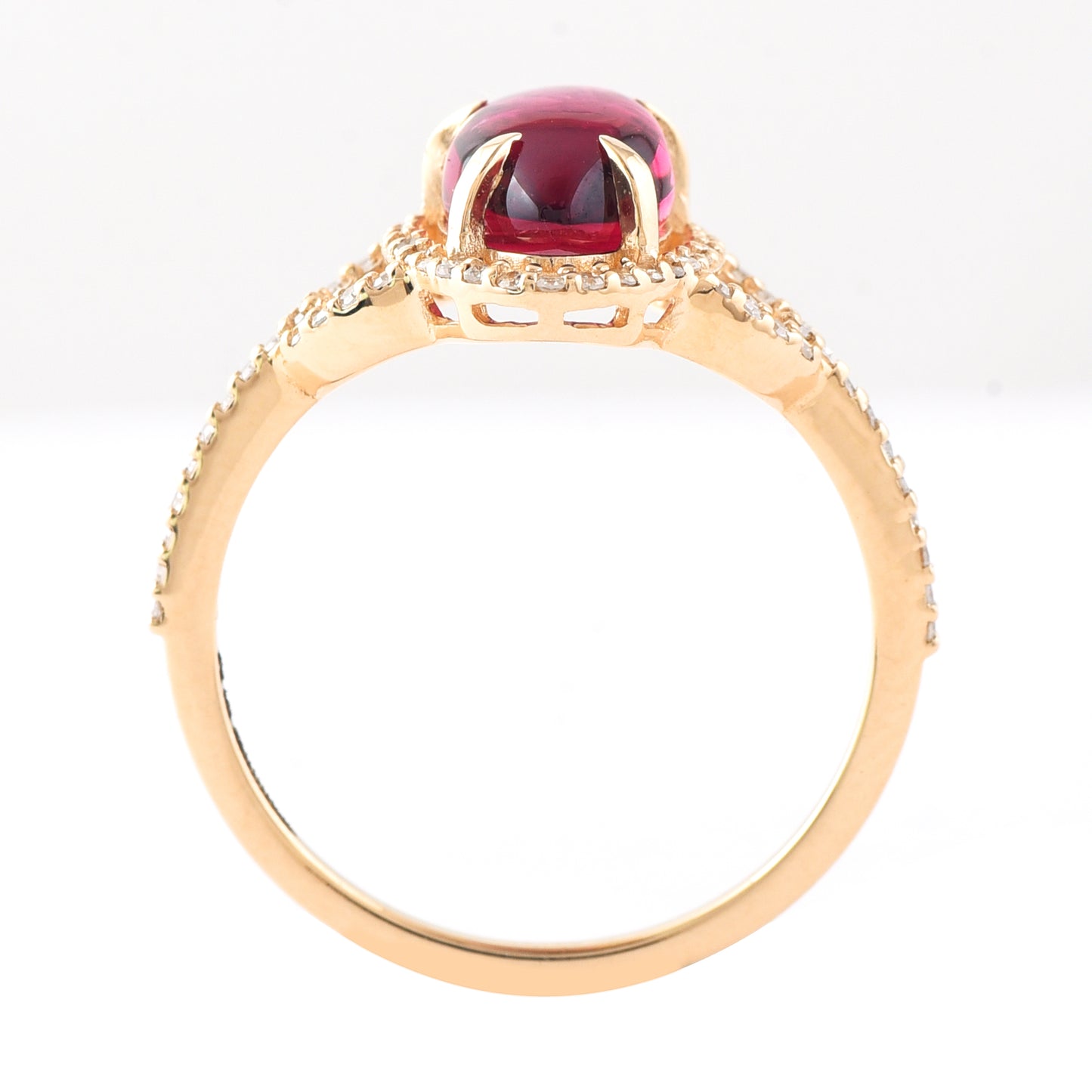 2.35 Ct Pear Cabochon Natural Rubellite 14K Gold Ring