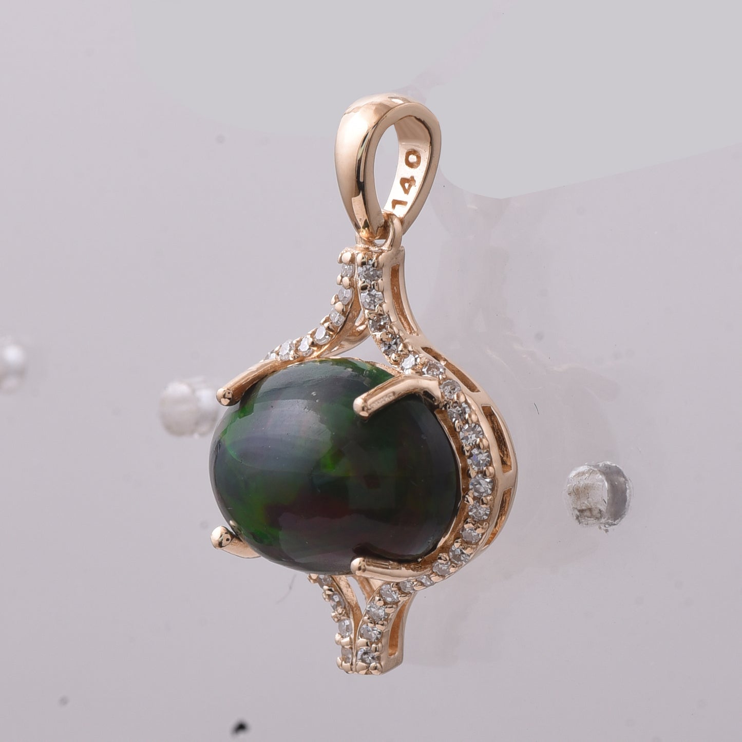 2.76 Ct Oval Cabochon Cut Natural Black Opal 14K Gold Pendant