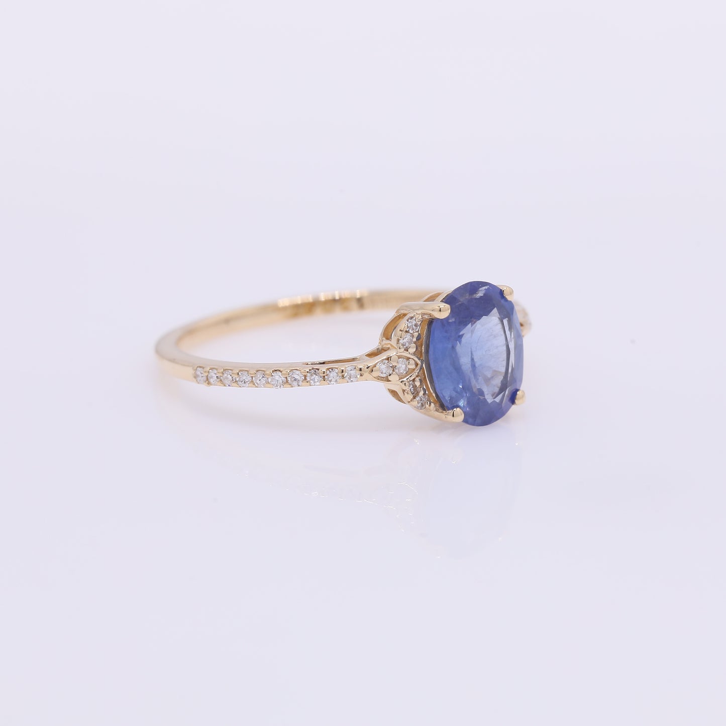 1.55 Ct Oval Mixed Cut Natural Sapphire 14K Gold Ring