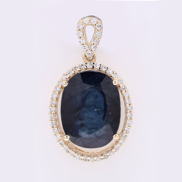 4.57 Ct Oval Mixed Cut Natural Sapphire 14K Gold Pendant