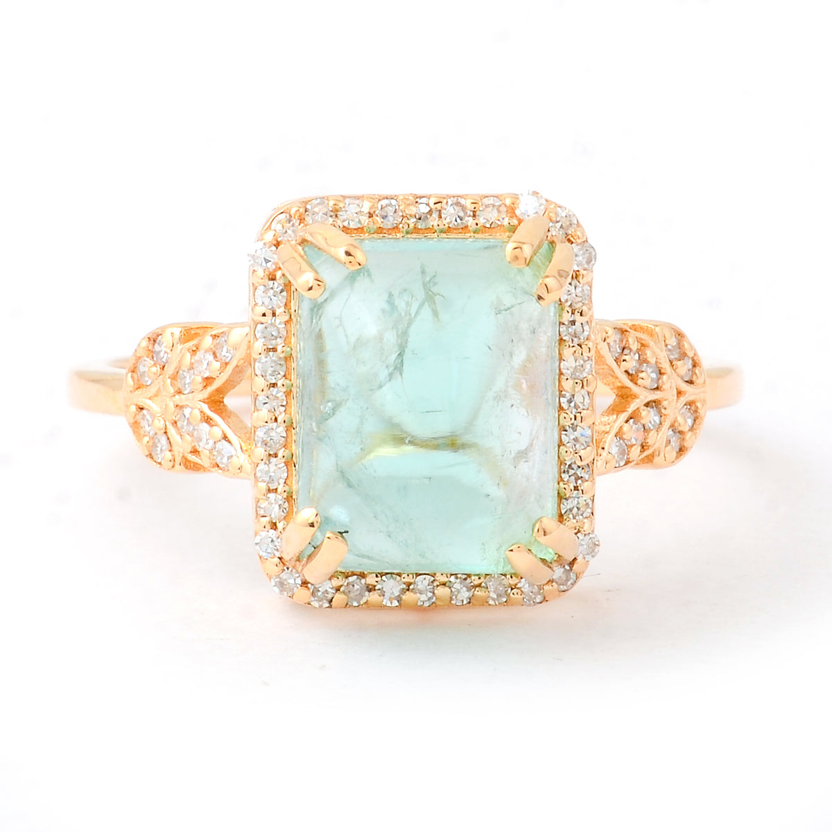 4.58 Ct Cushion Cabochon Cut Natural Tourmaline 14K Gold Ring