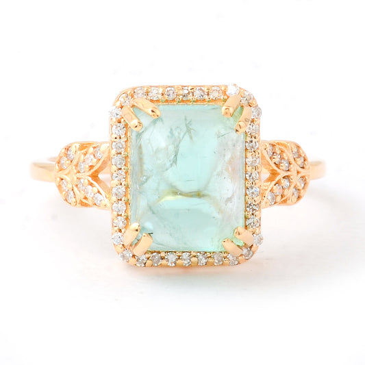 4.58 Ct Cushion Cabochon Cut Natural Tourmaline 14K Gold Ring