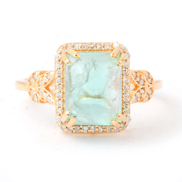 4.58 Ct Cushion Cabochon Cut Natural Tourmaline 14K Gold Ring