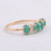 1.28 Ct Oval Cabochon Cut Natural Emerald 14K Gold Ring