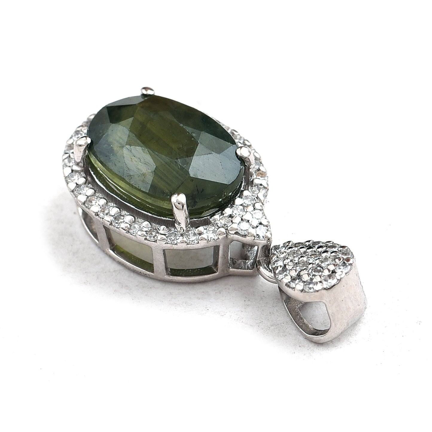 3.69 Ct Oval Mixed Cut Natural Green Sapphire 950 Platinum Pendant