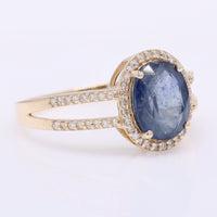 2.55 Ct Oval Mixed Cut Natural Sapphire 14K Gold Ring