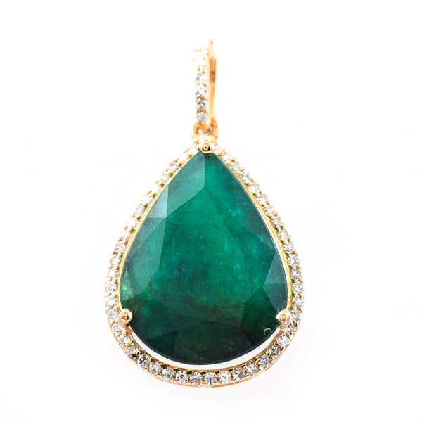 6.47 Ct Pear Mixed Cut Natural Emerald 14K Gold Pendant
