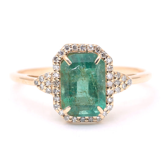 1.71 Ct Octagon Step Cut Natural Emerald 14K Gold Ring