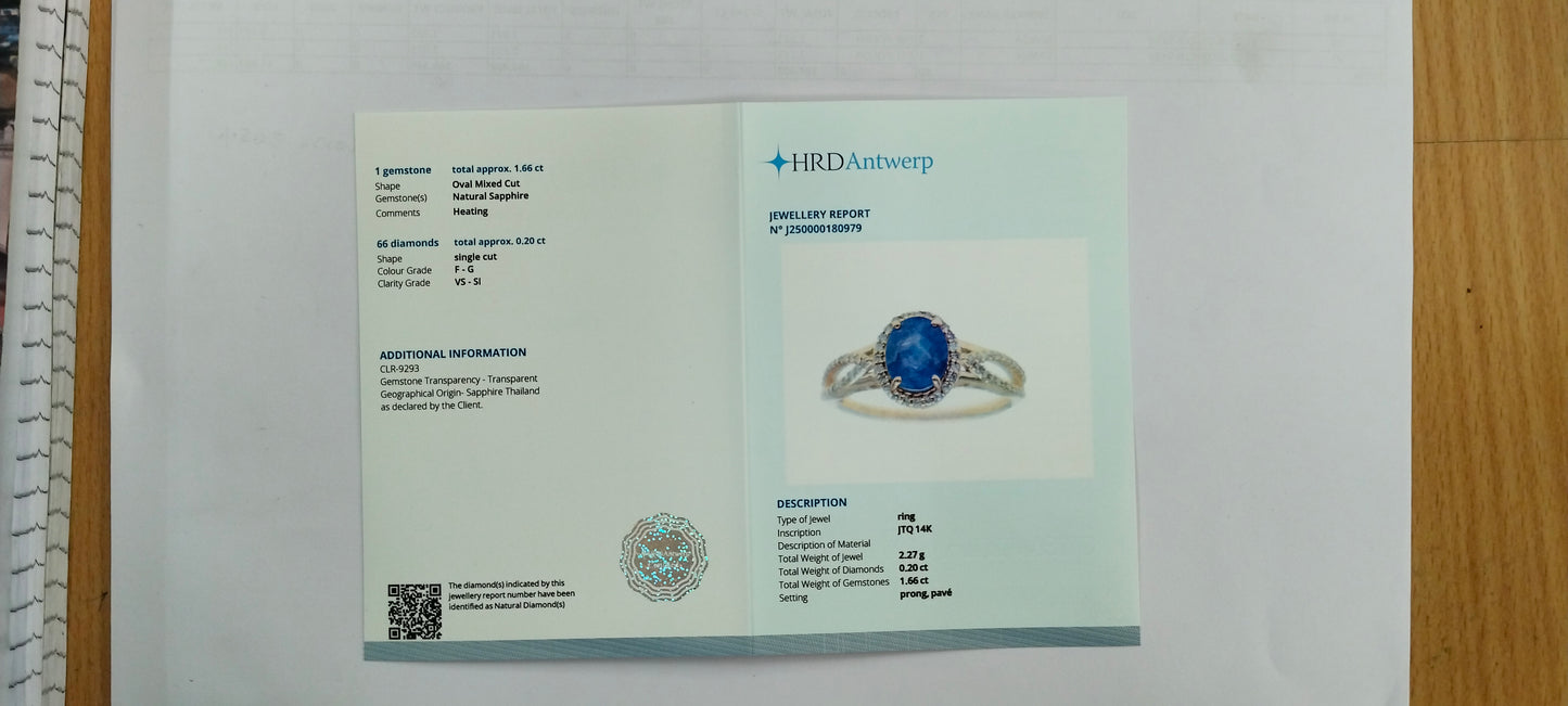 1.86 Ct Oval Mixed Cut Natural Sapphire 14K Gold Ring