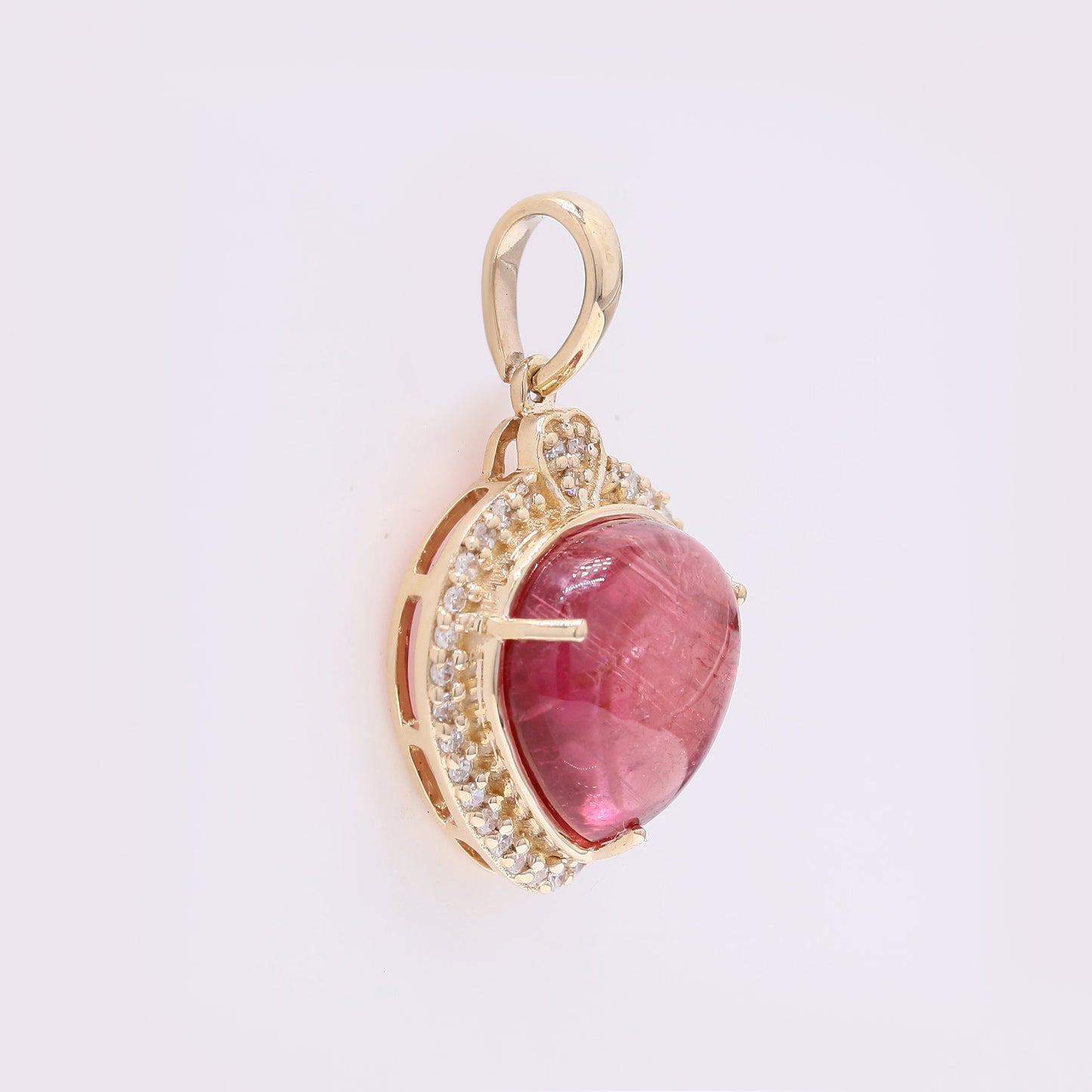 4.02 Ct Pear Cabochon Natural Tourmaline 14K Gold Pendant