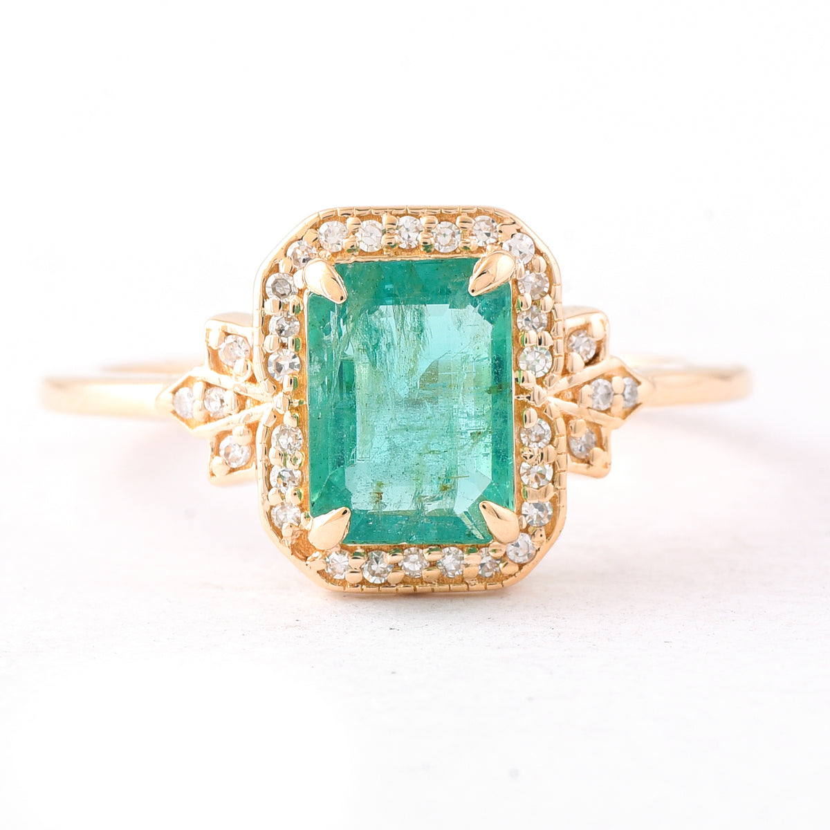 1.26 Ct Octagon Step Cut Natural Emerald 14K Gold Ring