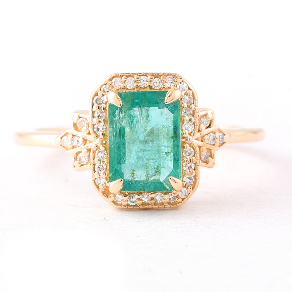 1.26 Ct Octagon Step Cut Natural Emerald 14K Gold Ring
