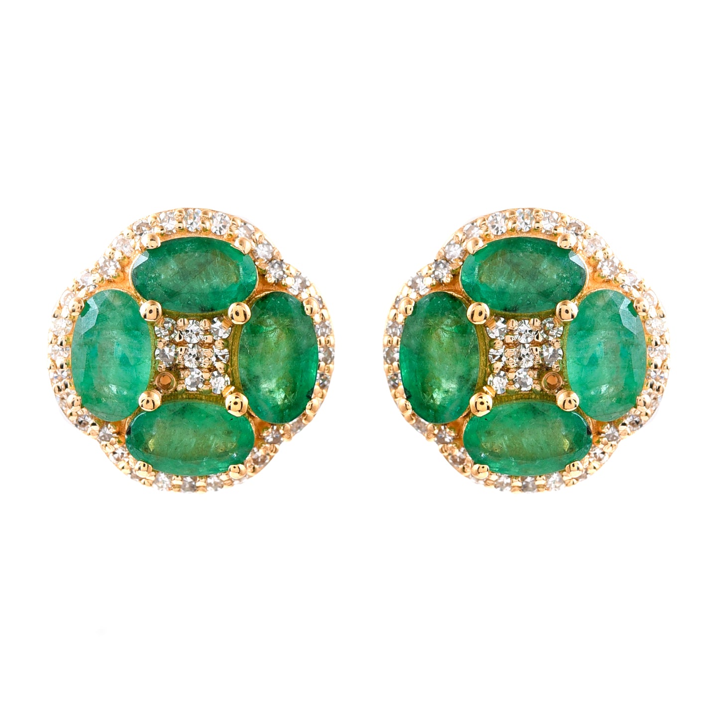 2.22 Ct Oval Mixed Cut Natural Emerald 14K Gold Earrings