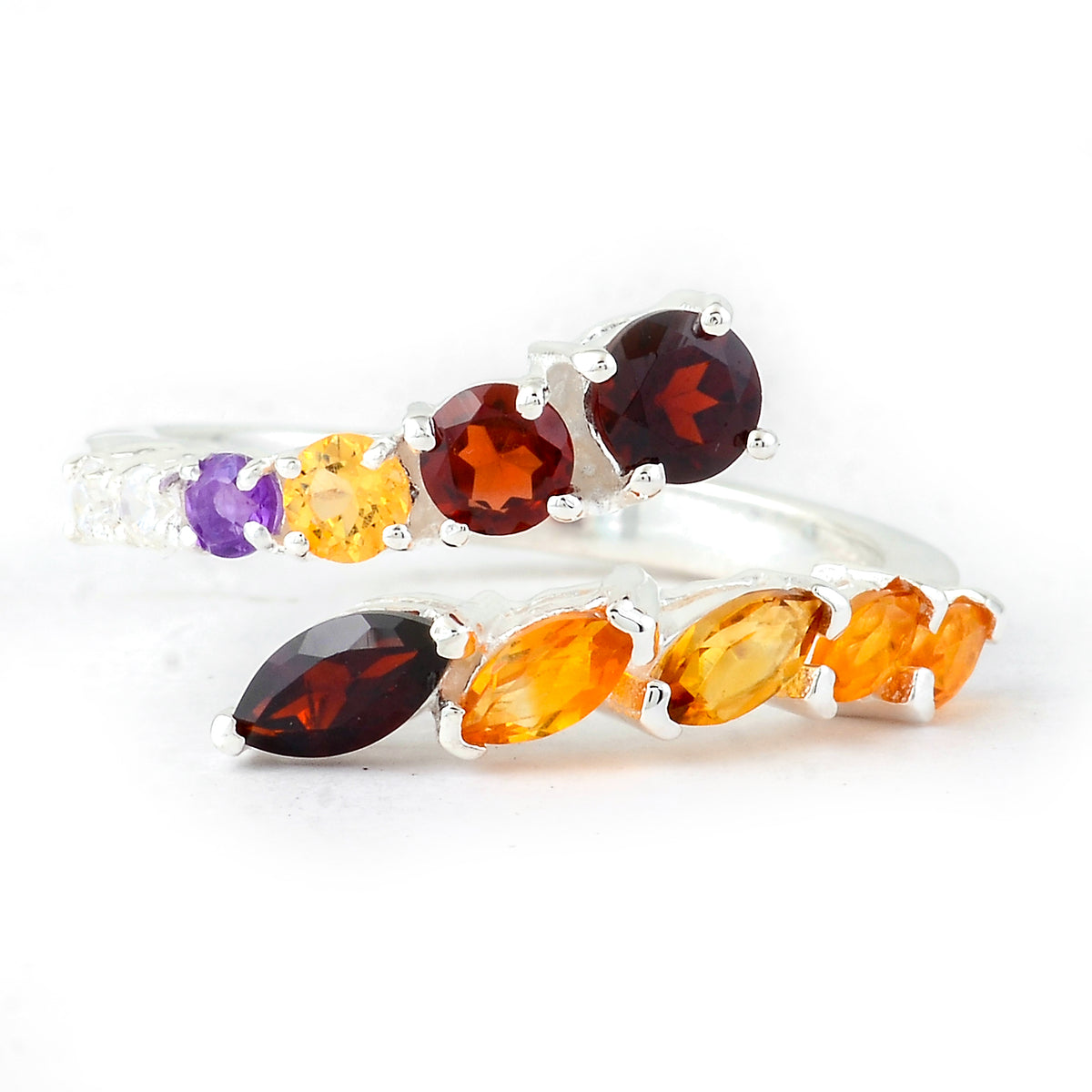 1.73 Ct Round Garnet, Citrine, Amethyst, Cubic Zirconia 925 Sterling Silver Ring