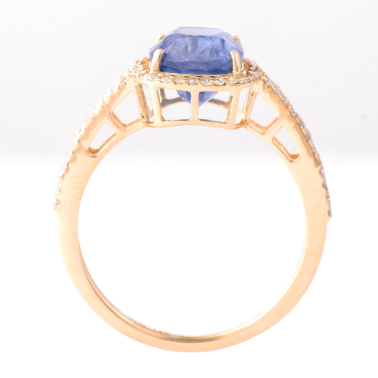 3.08 Ct Cushion Mixed Cut Natural Sapphire 14K Gold Ring
