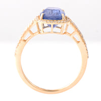 3.08 Ct Cushion Mixed Cut Natural Sapphire 14K Gold Ring