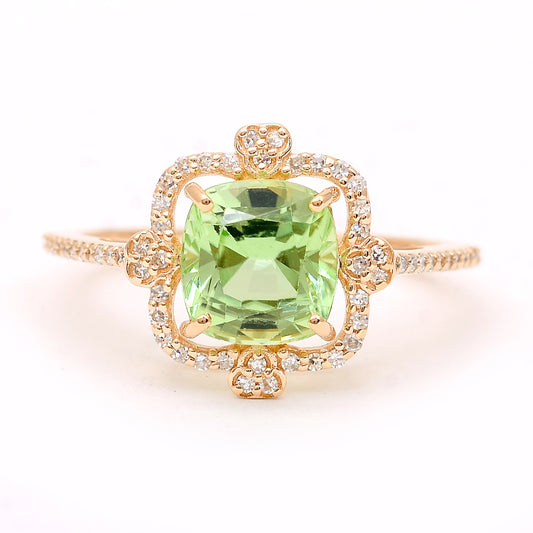2.48 Ct Cushion Natural Eridot 14K Gold Ring