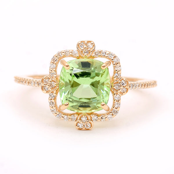 2.48 Ct Cushion Natural Eridot 14K Gold Ring