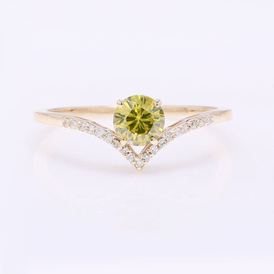 0.59 Ct Round Yellow Diamond 14K Gold Ring